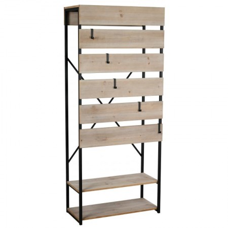 Vestiaire en métal et en bois avec penderie intégrée et étagères