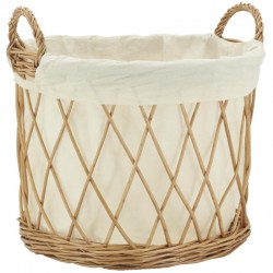 Oval linen basket in buff 2 handles