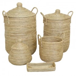 Set de 5 cestas de almacenaje para baño en junco natural