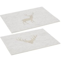 Set of 6 felt placemats with deer patterns 45 x 35 cm