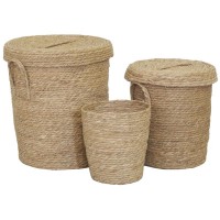 Lot 3 coffres à linge rangement salle de bain en jonc