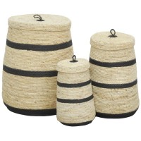 Set van 3 manchet en maïs opbergdozen met deksels | Onderhoud en sorteren van natuurlijk vezellinnen