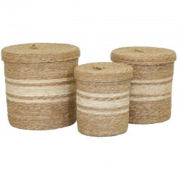 3 Cestos Ropa Sucia con Tapa, Redondo, Cubo Colada, Canasta Plegable,  Bambú, 70 L, Ø 41