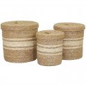 Set of 3 rush and corn storage chests with lids