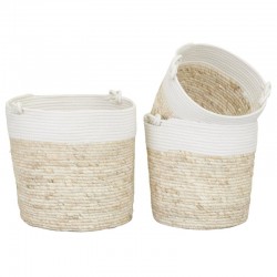 Conjunto de 3 cestos de arrumação em milho e algodão branco