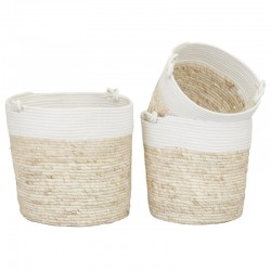 Set of 3 corn storage baskets and white cotton | Natural braided baskets to organize the house