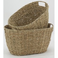 Set of 2 oval storage baskets with rod with handles | Braided basket metal structure for house