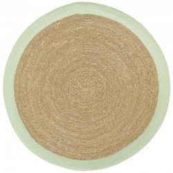 Runder Teppich aus natürlichem Binsenholz und anisgrün getönter Bordüre, ø 120 cm