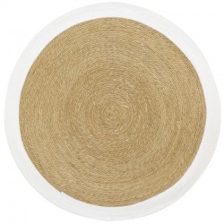 Tapis rond en jonc naturel et bordure teintée blanc ø 120 cm