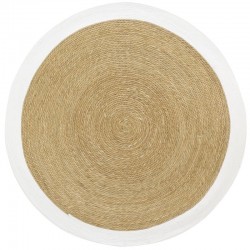 Runder Teppich aus natürlichem Binsenholz und weiß getönter Bordüre, ø 120 cm