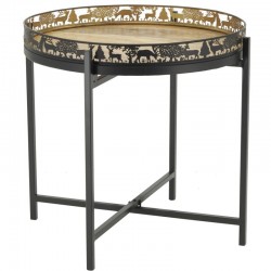 Table ronde pliante en métal avec plateau en bois ø 47 h 43 cm