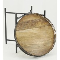 Rundt sammenklappeligt metalbord med træplade ø 47 h 43 cm