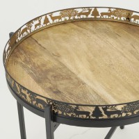 Ronde opklapbare metalen tafel met houten blad ø 47 h 43 cm
