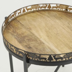 Rundt sammenleggbart metallbord med treplate ø 47 h 43 cm
