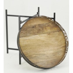 Rundt sammenklappeligt metalbord med træplade ø 58 h 54 cm