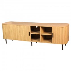 Meuble TV en médium 2 portes avec poignées en bois