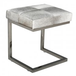 Taburete de diseño de piel de vaca genuina y acero cepillado - Asiento auténtico y base de metal