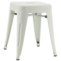 Metal lacado blanco bajo de heces industriales: diseño apilable y asiento lateral de cocina comedor loft