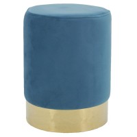 Pouf en velours bleu et métal doré ø 29 h 39 cm