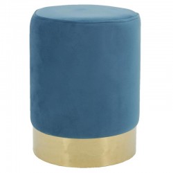 Pouf en velours bleu et métal doré ø 29 h 39 cm