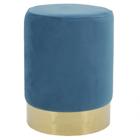 Pouf en velours bleu et métal doré ø 29 h 39 cm