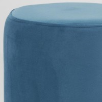Pouf en velours bleu et métal doré ø 29 h 39 cm