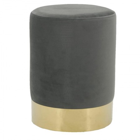 Pouf contenitore 29 cm effetto velluto grigio base oro - Elenor