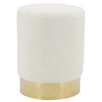 Pouf en bouclette et métal doré ø 29 h 39 cm