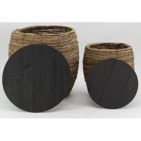 Lot 2 round banana storage boxes with wooden lid