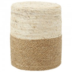 Round pouf in corn and white and natural jute ø 34 h 41.5 cm