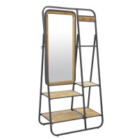 Mueble de vestuario de entrada en madera y metal con baldas y espejo