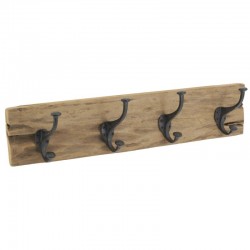 Gancho de madera reciclado 4 ganchos de metal amigable ecológico cubierta de la cubierta de pared de la vendimia 54 x 14 x 13 cm