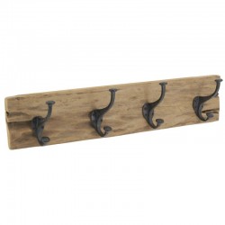 Recycled wood coat hook 4 metal hooks 54 x 14 x 13 cm