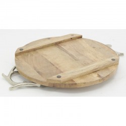 Wooden tray with 2 handles in the shape of deer antlers