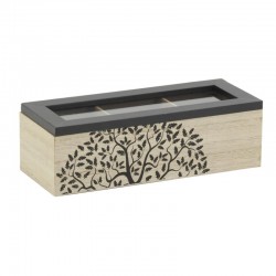 CAJA INFUSIONES MADERA CRISTAL 17X17X6 CAFE VICHY / Outlet Deco