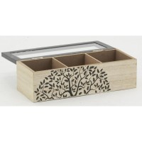 3-compartment tea box in stained wood