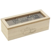 Drewniane pudełko z herbaty i szklane 3 przedziały