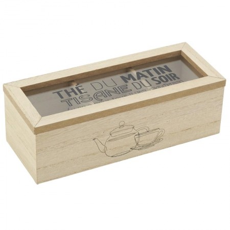 Drewniane pudełko z herbaty i szklane 3 przedziały