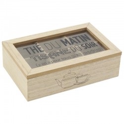 Wooden and glass tea box with 6 compartments
