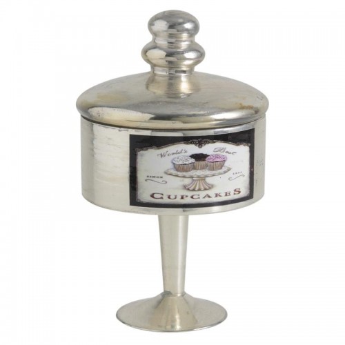 Boîte à Gâteaux sur Pied en Métal Antique Bonbonnière Présentoir Patiné Vintage