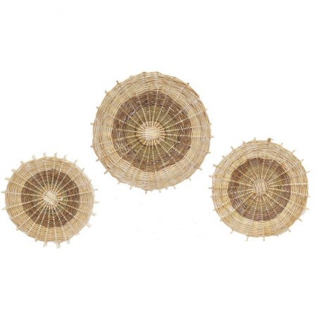 Lot de 3 disques ronds en osier - Décorations murales en osier