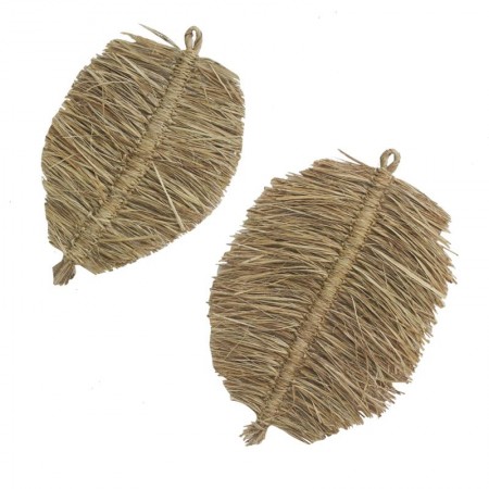 Set of 2 leaf-shaped wall decorations in natural jute