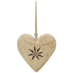 Lot de 6 coeurs à suspendre en bois décor Edelweiss