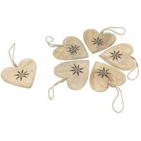 Set med 6 hjärtan att hänga i trä, Edelweiss dekor