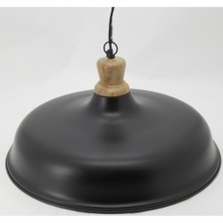 Lâmpada de suspensão em metal lacado preto e madeira Ø 60 cm