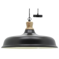 Hanglamp in zwart gelakt metaal en hout ø 60 cm