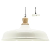 Lámpara de suspensión de metal lacada blanca y madera Ø 60 cm: Lámpara de diseño escandinavo moderno para sala de estar y comedo
