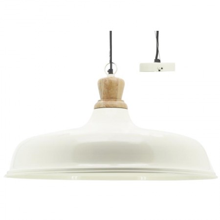 Lampe suspension en métal laqué blanc et bois ø 60 cm