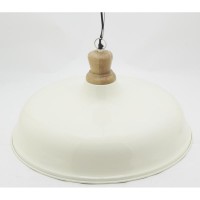 Vitlackerad metallfjädringslampa och trä Ø 60 cm: Modern skandinavisk design ljuskrona för vardagsrum och matsal