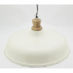 White lacquered metal suspension lamp and wood Ø 60 cm: modern Scandinavian design chandelier for living room and dining room